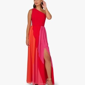 Elegant One-Shoulder Colorblock Maxi Dress